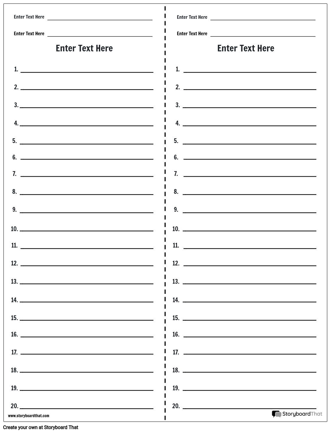 Spelling Test Template with Short Lines Storyboard