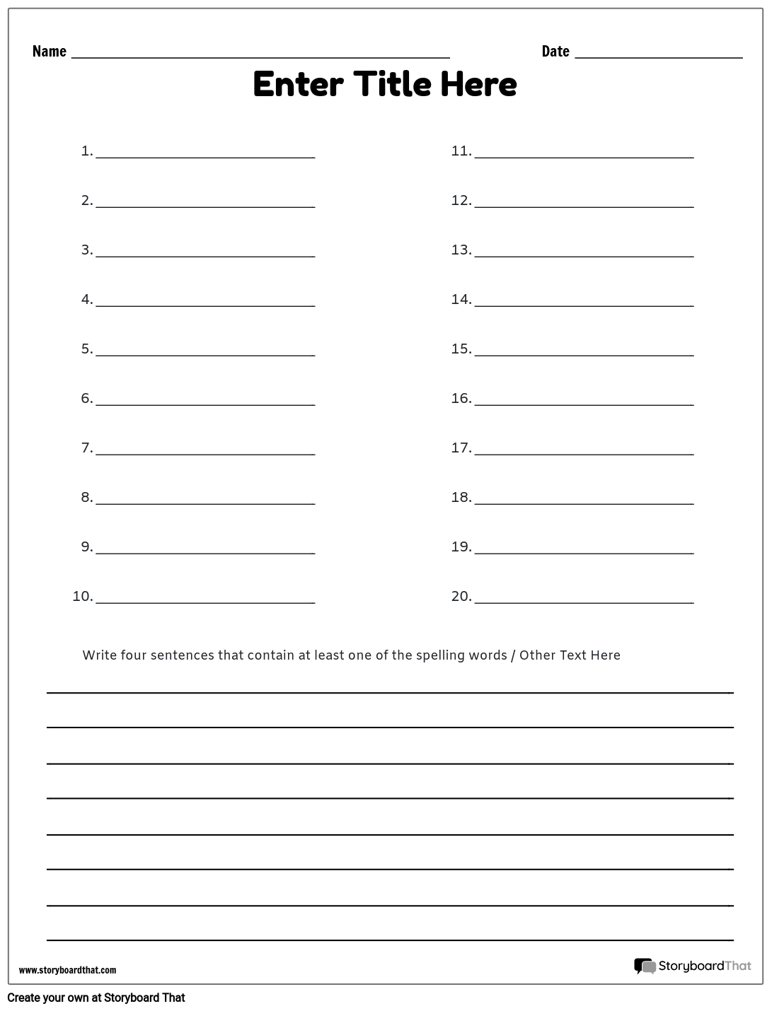 free printable spelling test paper