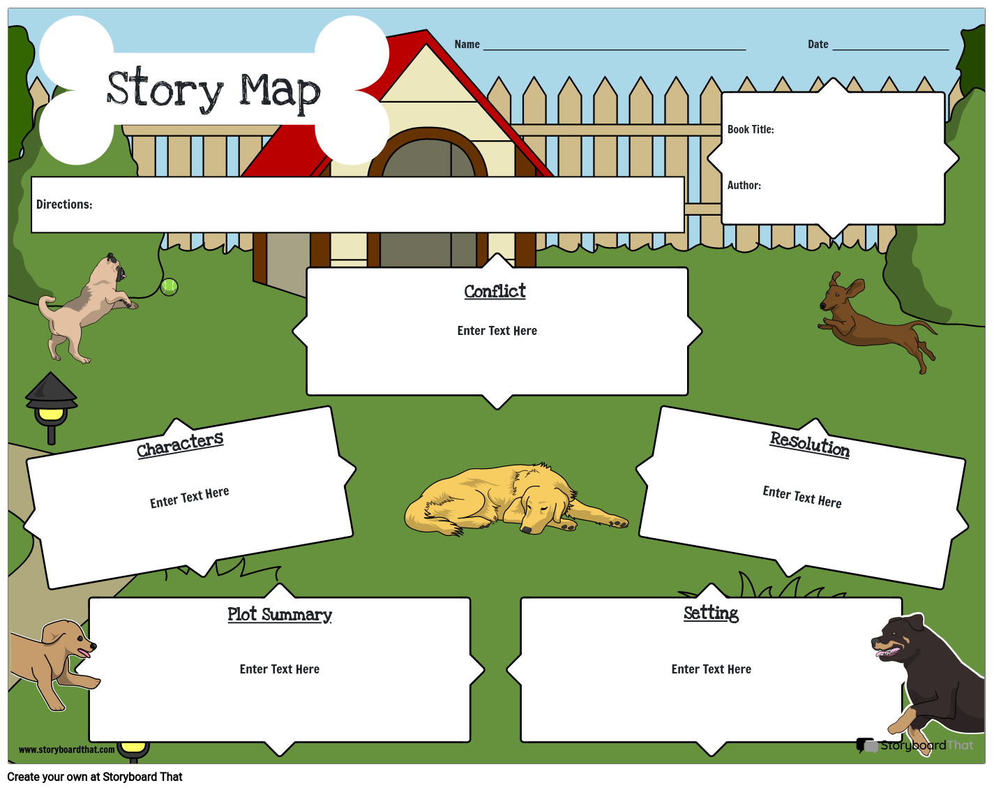 Cute Dogs Themed Story Map Template Storyboard