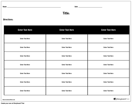 table rows columns worksheet templates storyboard customize example