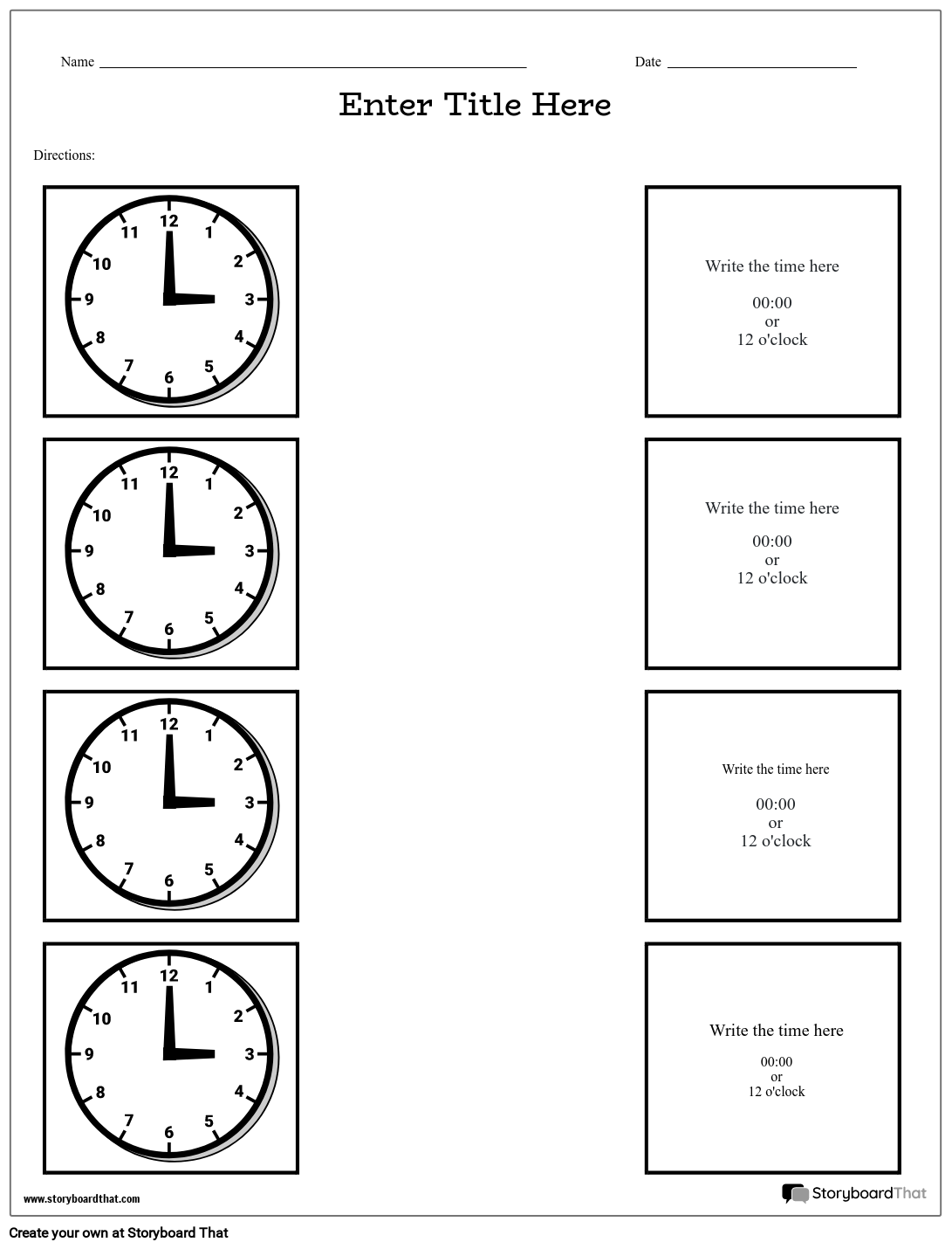 Telling Time 3 Storyboard Od Worksheet templates
