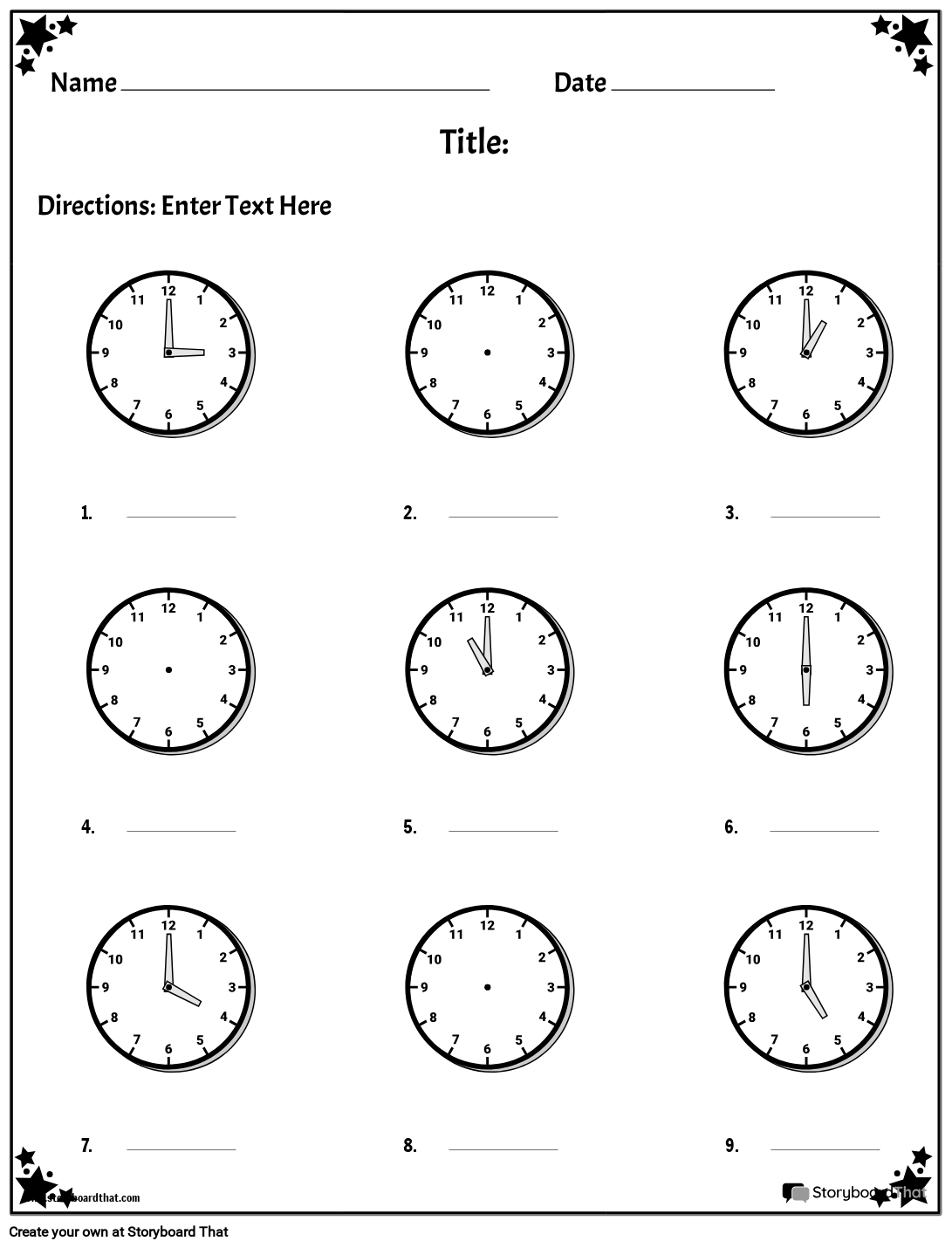 Telling Time Worksheets — Clock Worksheets | StoryboardThat