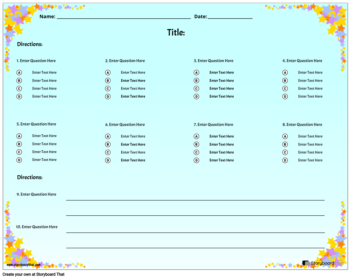 Beautiful Quiz Template A4 Modelo