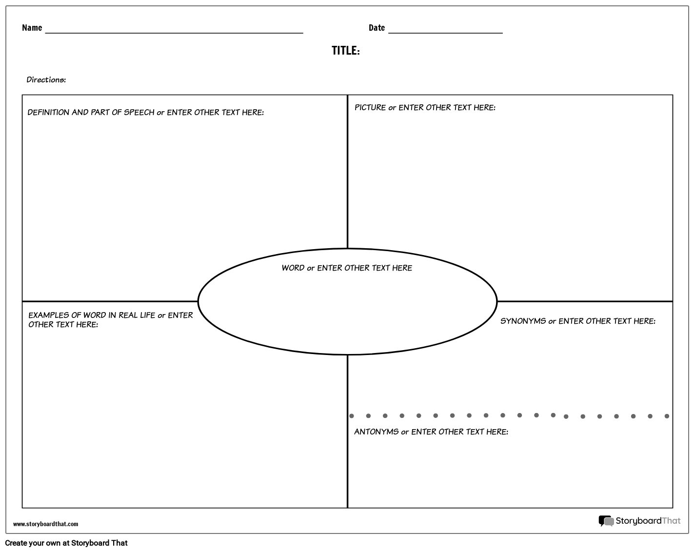 Vocabulary Words Worksheet Template