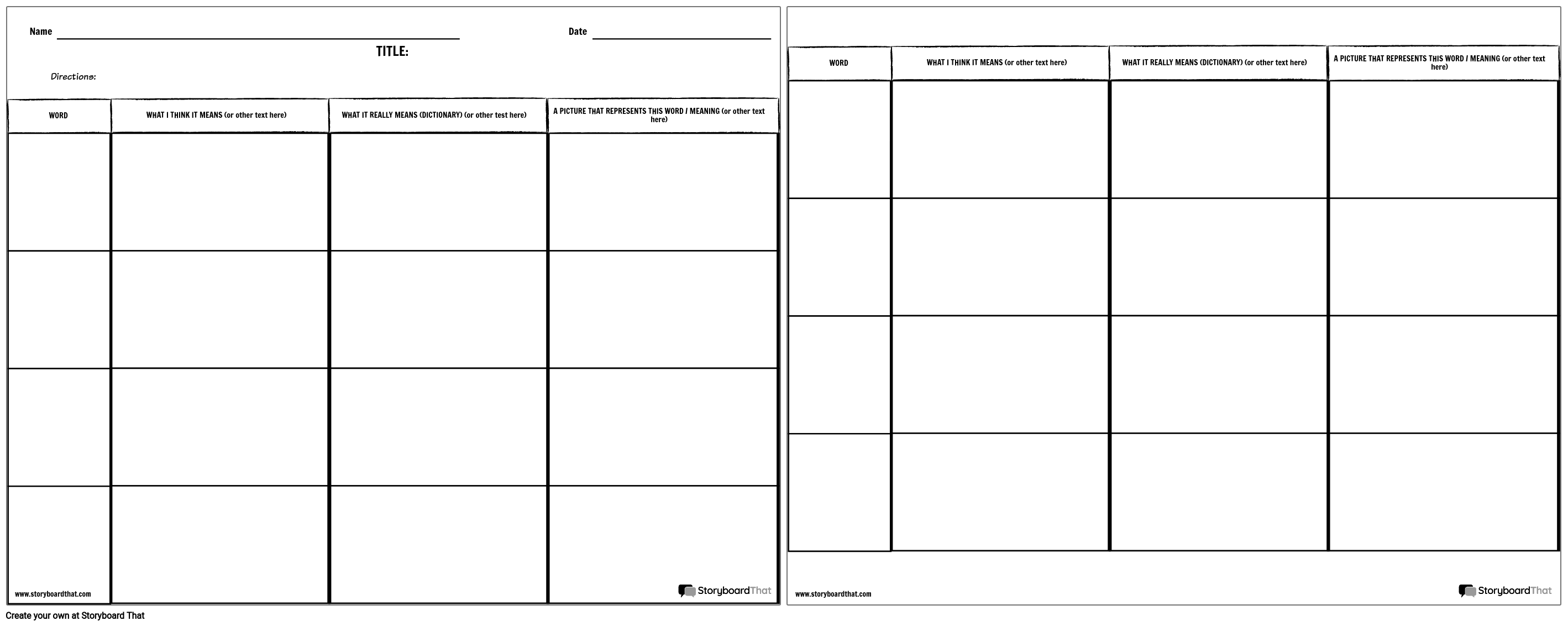 Vocabulary Multiple Word Chart Storyboard By Worksheet templates