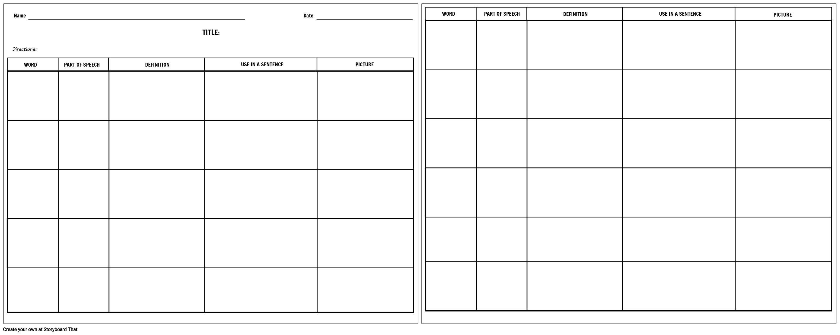 Vocabulary - Multiple Word Chart - More Details For Blank Vocabulary Worksheet Template
