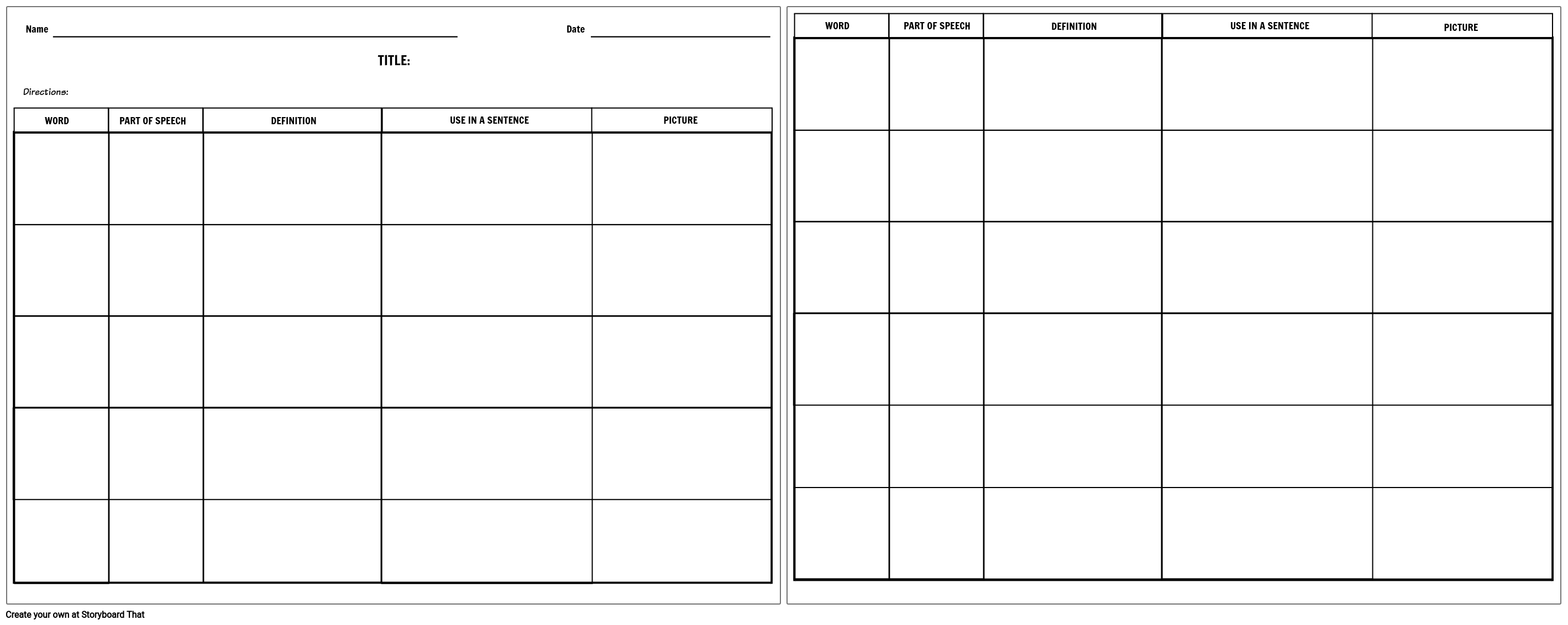 Vocabulary Multiple Word Chart More Details